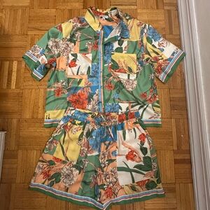 Current Air Floral Patchwork Short Set in Green, Yellow, Blue, Orange